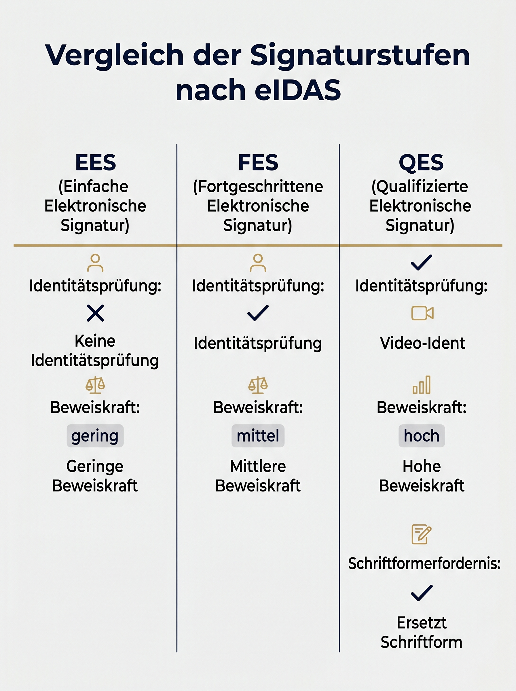 Vergleich der Signaturstufen nach eIDAS